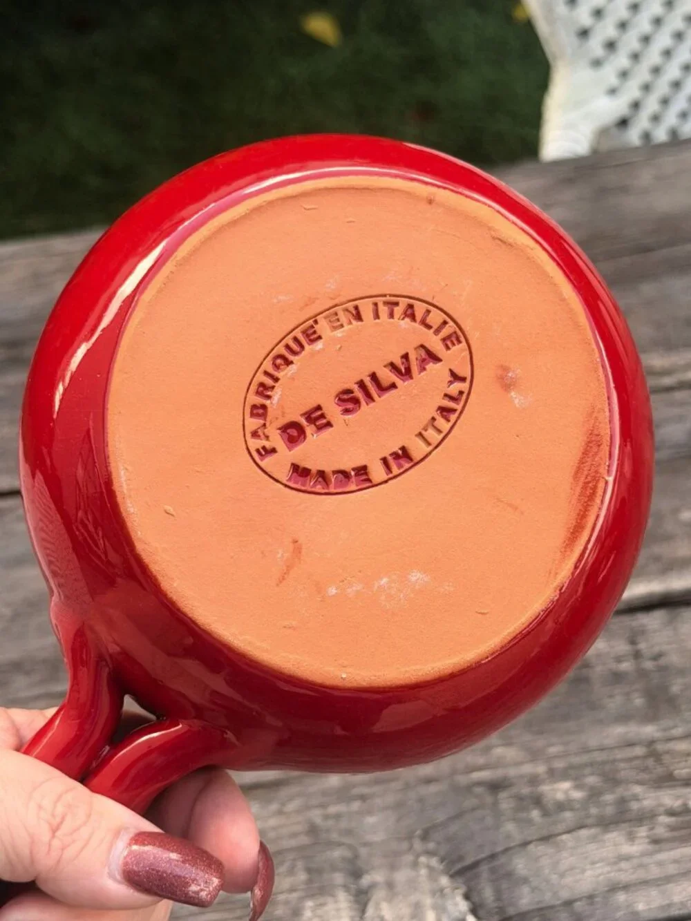 Vintage DE SILVA Italy Red Orange Terracotta Handled Casserole Soup Bowl Handle
